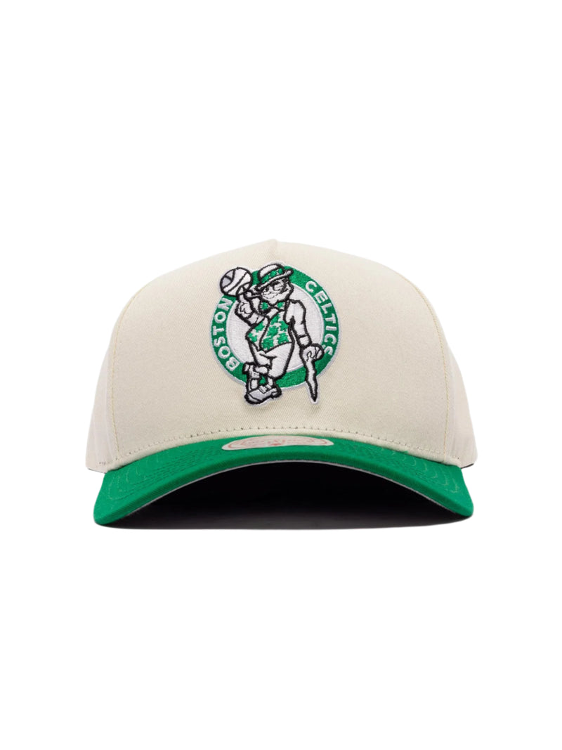 M&N Cream & Team Colour Pro Pinch Snapback - Boston Celtics