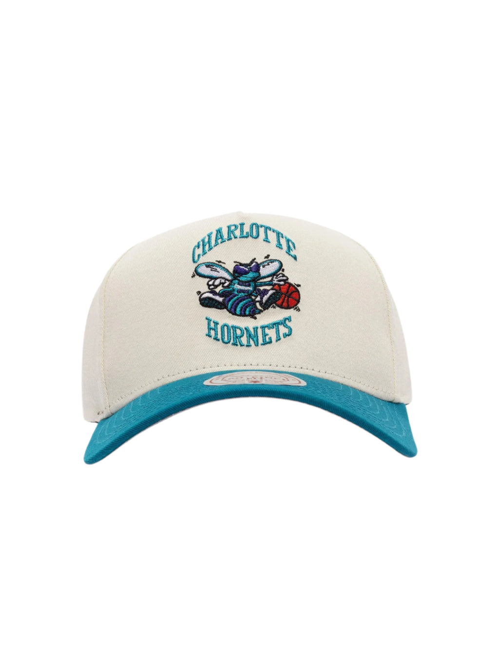 M&N Cream & Team Colour Pro Pinch Snapback - Charlotte Hornets