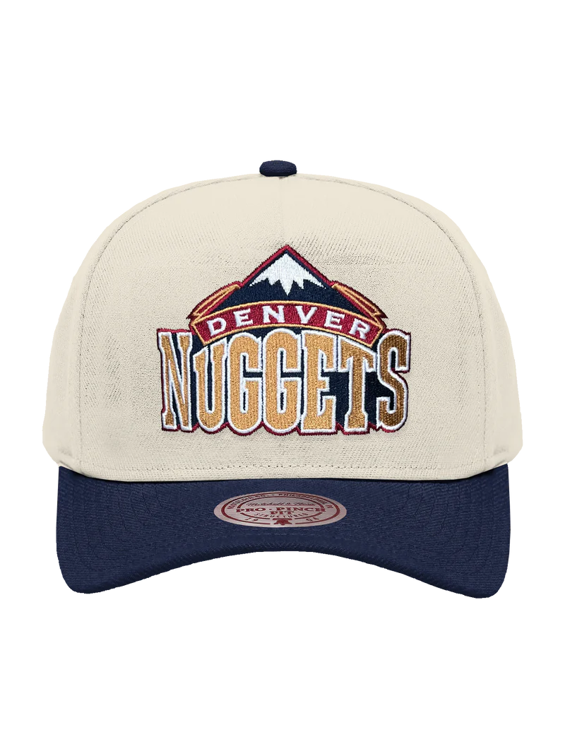 M&N Cream & Team Colour Pro Pinch Snapback - Denver Nuggets