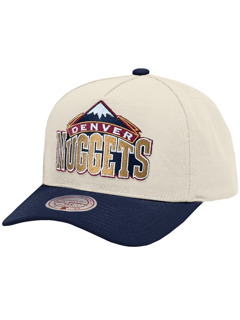 M&N Cream & Team Colour Pro Pinch Snapback - Denver Nuggets