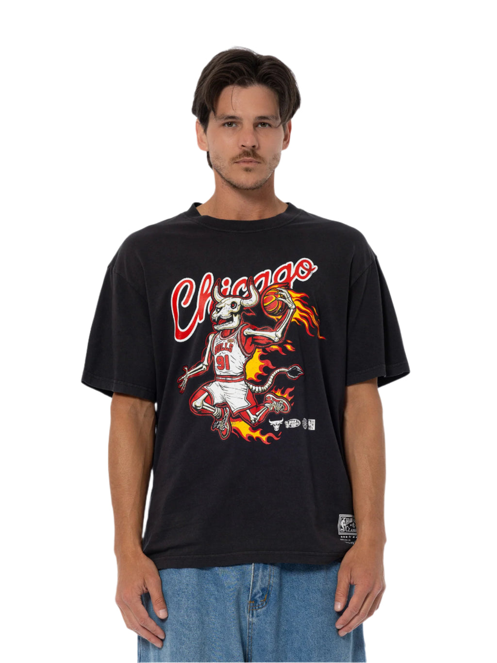 M&N On Fire Tee - Chicago Bulls (Overdyed Black)