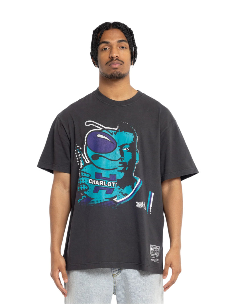 M&N Charlotte Hornets Larry Johnson Face Off Tee (Overdyed Black)