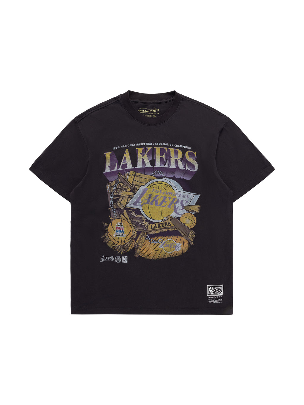 M&N Bevel Burst Tee - Los Angeles Lakers (Overdyed Black)