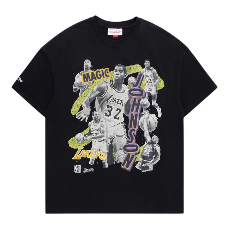 M&N Abstract Player Tee - Magic Johnson (Faded Black)