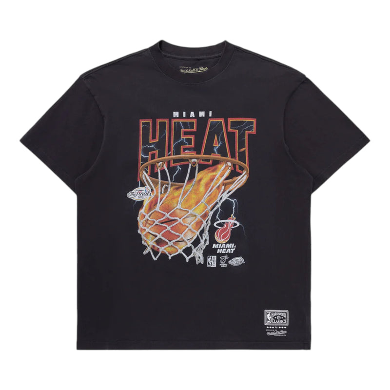 M&N Fire N Lightning Tee - Miami Heat (Faded Black)