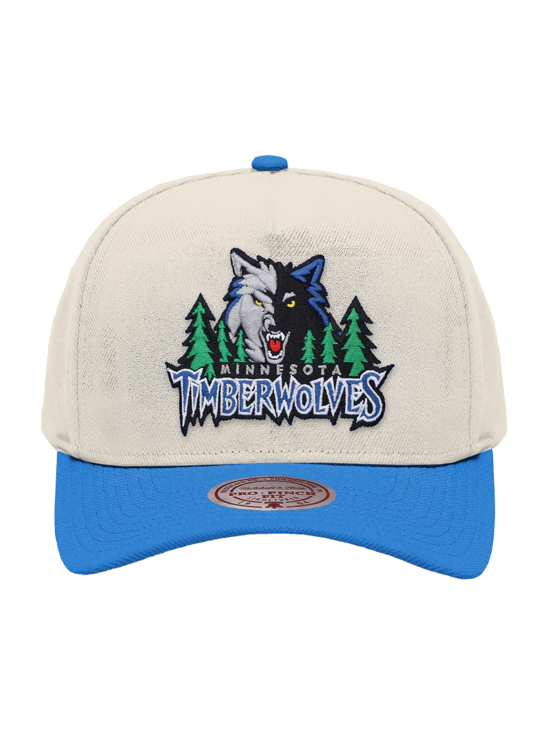 M&N Cream & Team Colour Pro Pinch Snapback - Minnesota Timberwolves