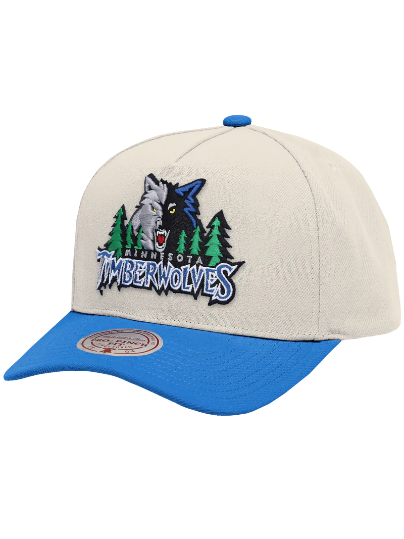 M&N Cream & Team Colour Pro Pinch Snapback - Minnesota Timberwolves