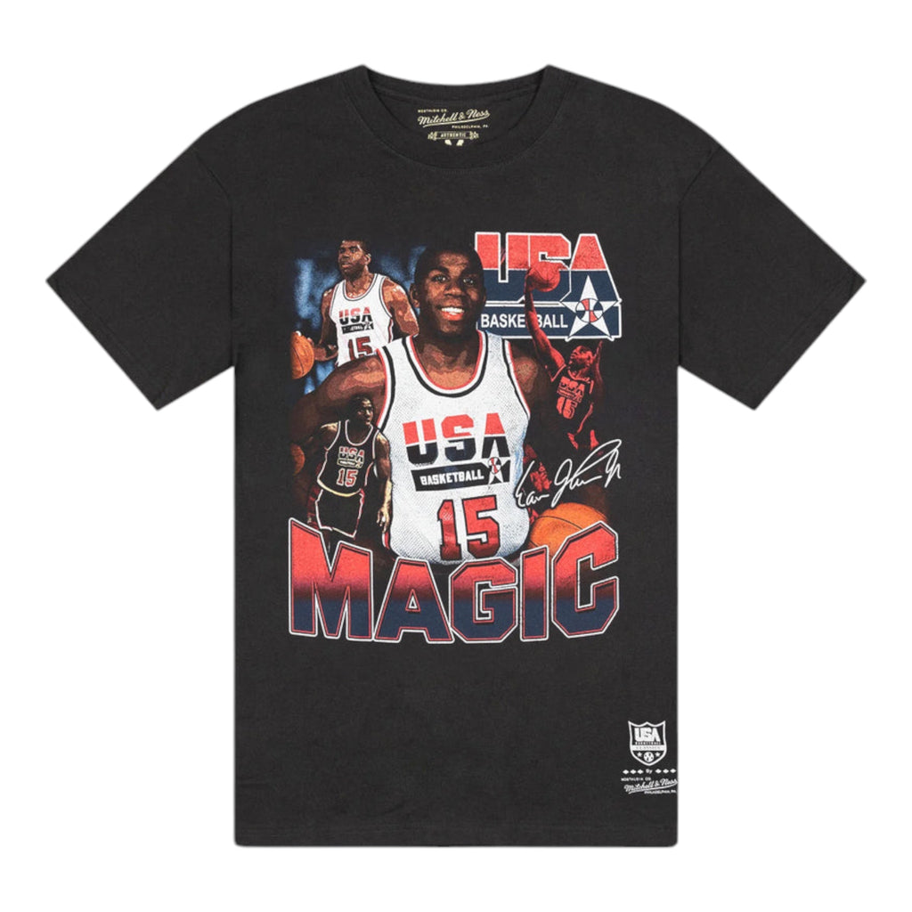 M&N USA Basketball Tee - Magic Johnson (Faded Black)