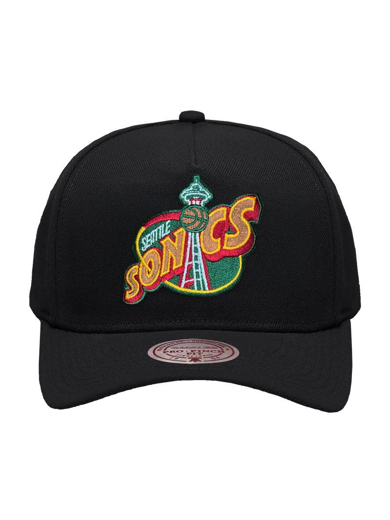 M&N Black Team Colour Pro Pinch Snapback - Seattle SuperSonics