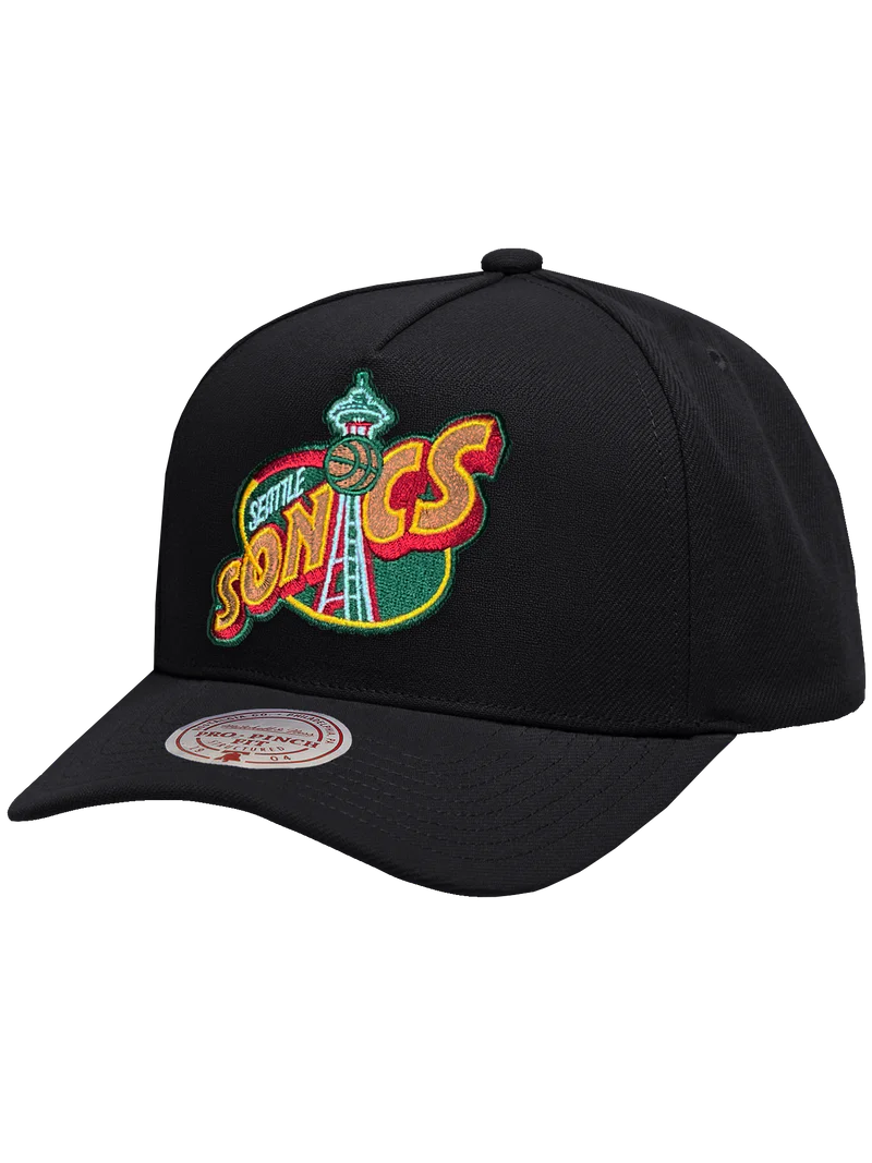 M&N Black Team Colour Pro Pinch Snapback - Seattle SuperSonics