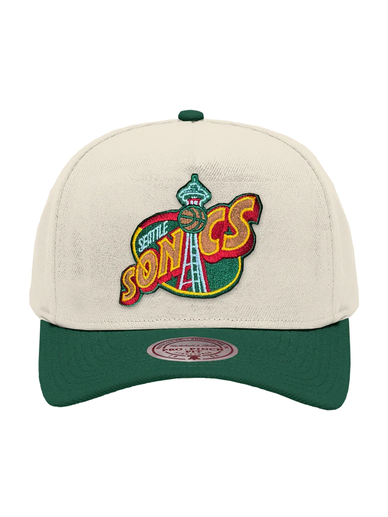 M&N Cream & Team Colour Pro Pinch Snapback - Seattle SuperSonics